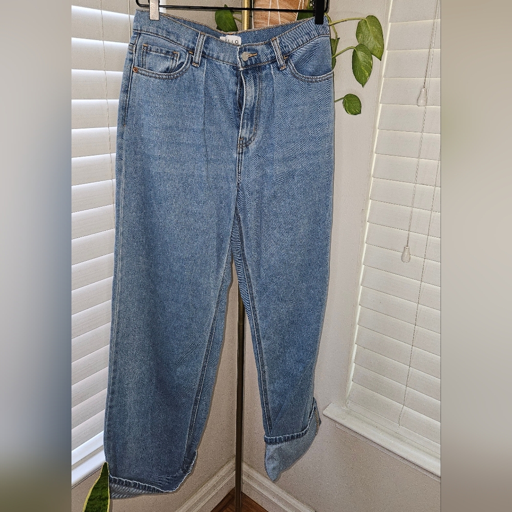 Cello High-Rise Baggy Barrel Leg Jeans in Medium Wash